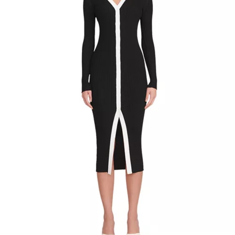 STAUD Black and White Long Sleeve Sweater Dress NWT